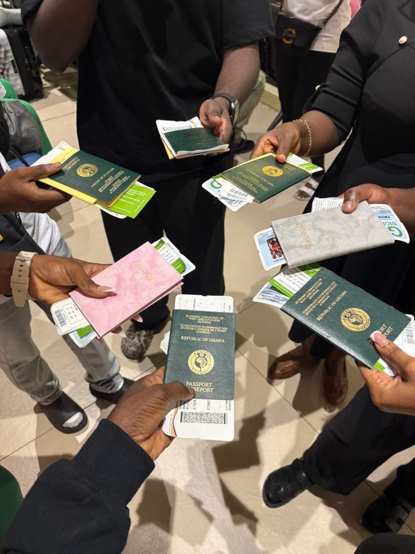 TravelTreks clients at the airport with passports and boarding passes