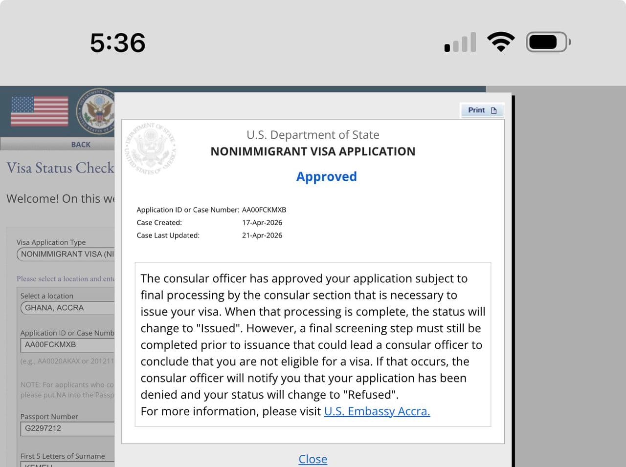 US visa approval — TravelTreks client